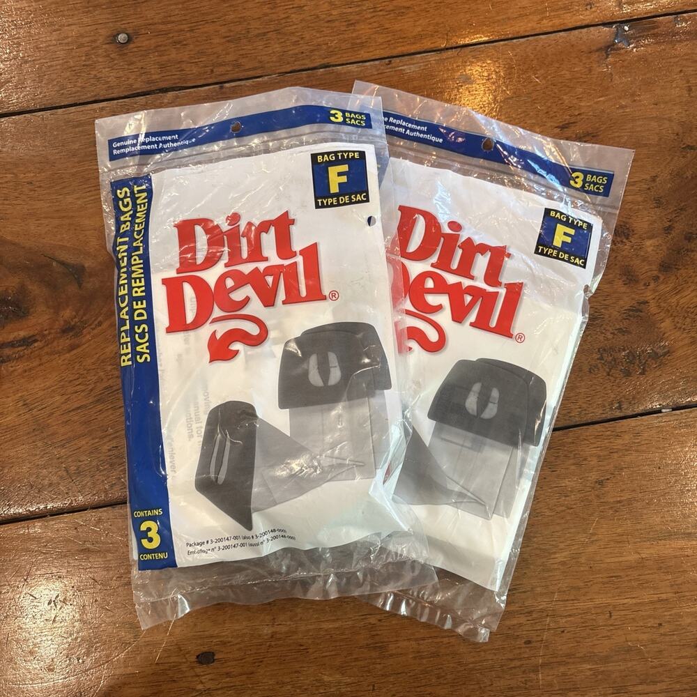 Two Dirt Devil Type F Replacement Vacuum Bags (total 6 Bags) 3-200147-001